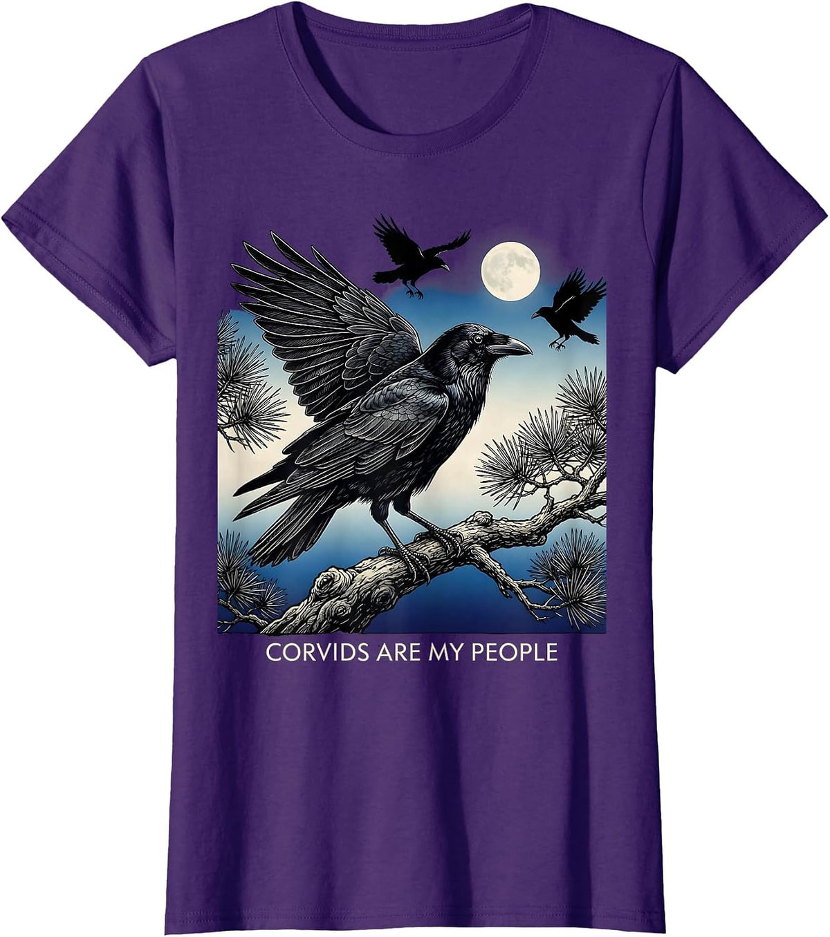 Women's Corvids Are My People Crow Lover Design T-Shirt - Purple