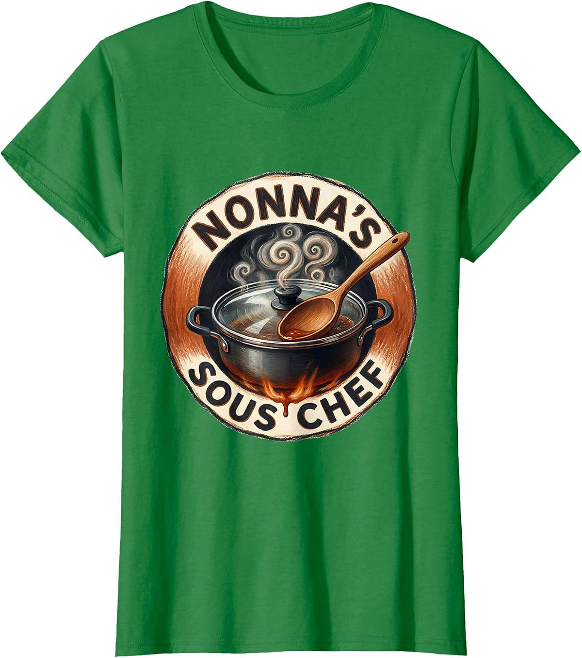 Women's Nonna's Sous Chef Funny Italian-American Heritage Food Humor T-Shirt - Kelly Green