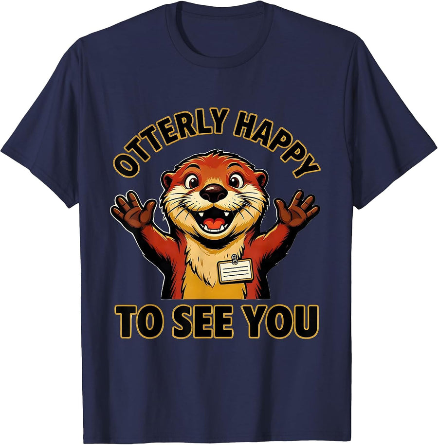 Otterly Happy To See You Retro Teacher Welcome Mascot T-Shirt - Navy Blue