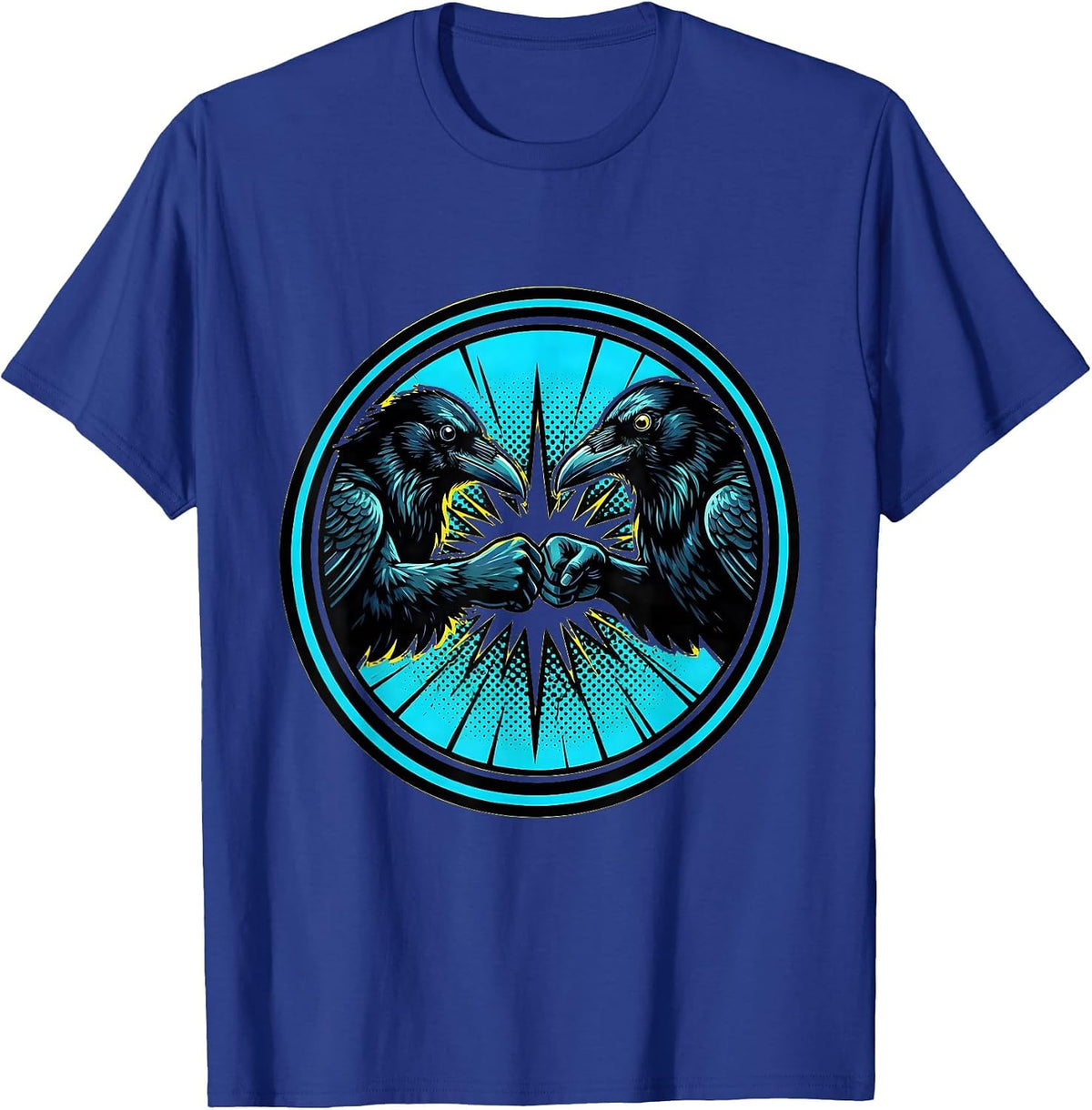 Crow Fist Bump Duo Cool Bird Illustration T-Shirt - Royal Blue