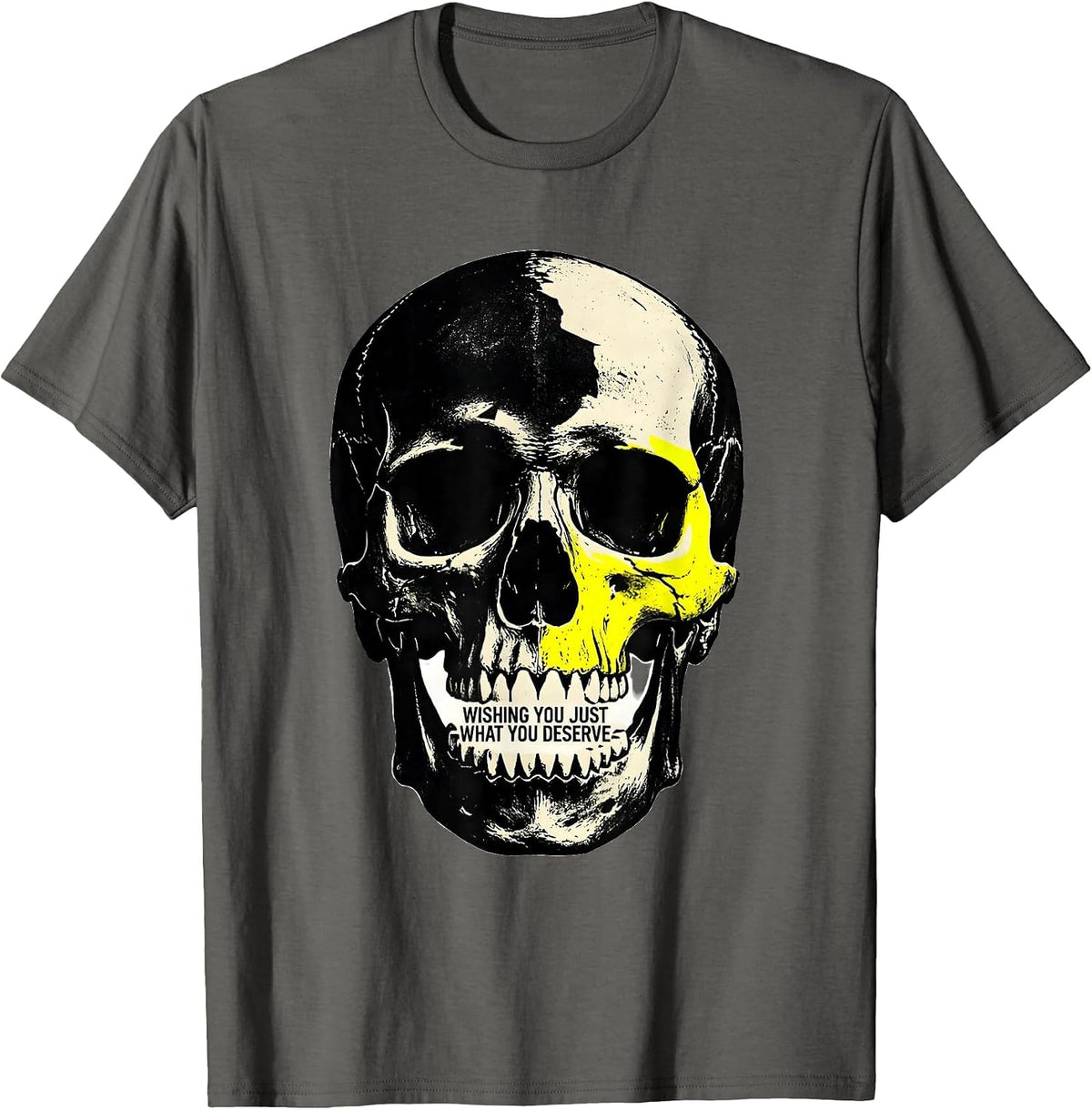 Men's Wishing You Just What You Deserve Edgy Punk Skull Streetwear T-Shirt - Asphalt Grey