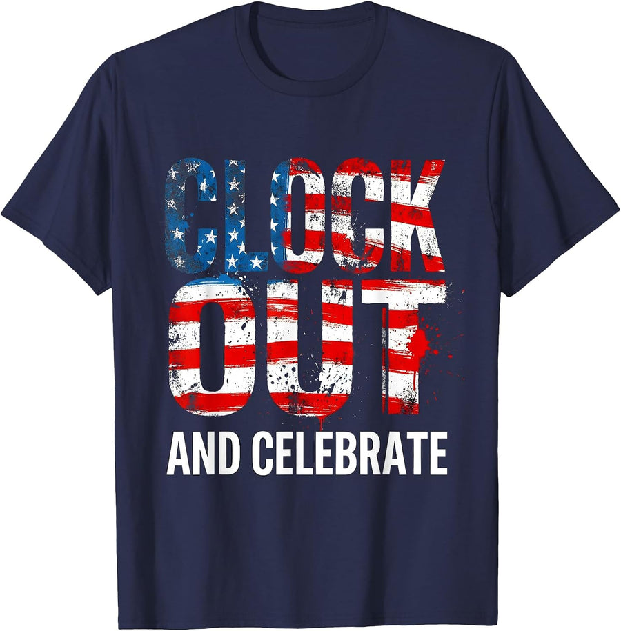 Clock Out and Celebrate Labor Day Design T-Shirt - Navy Blue