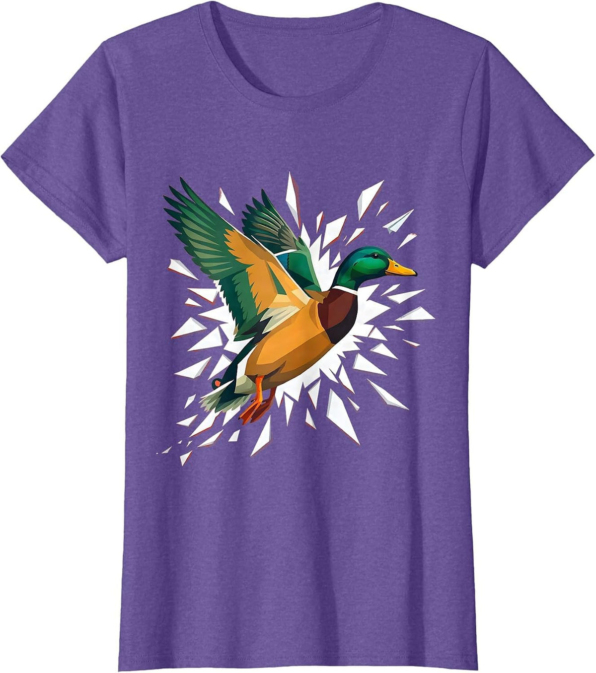 Women's Duck Bursting Through Paper in Flight T-Shirt - Purple Heather