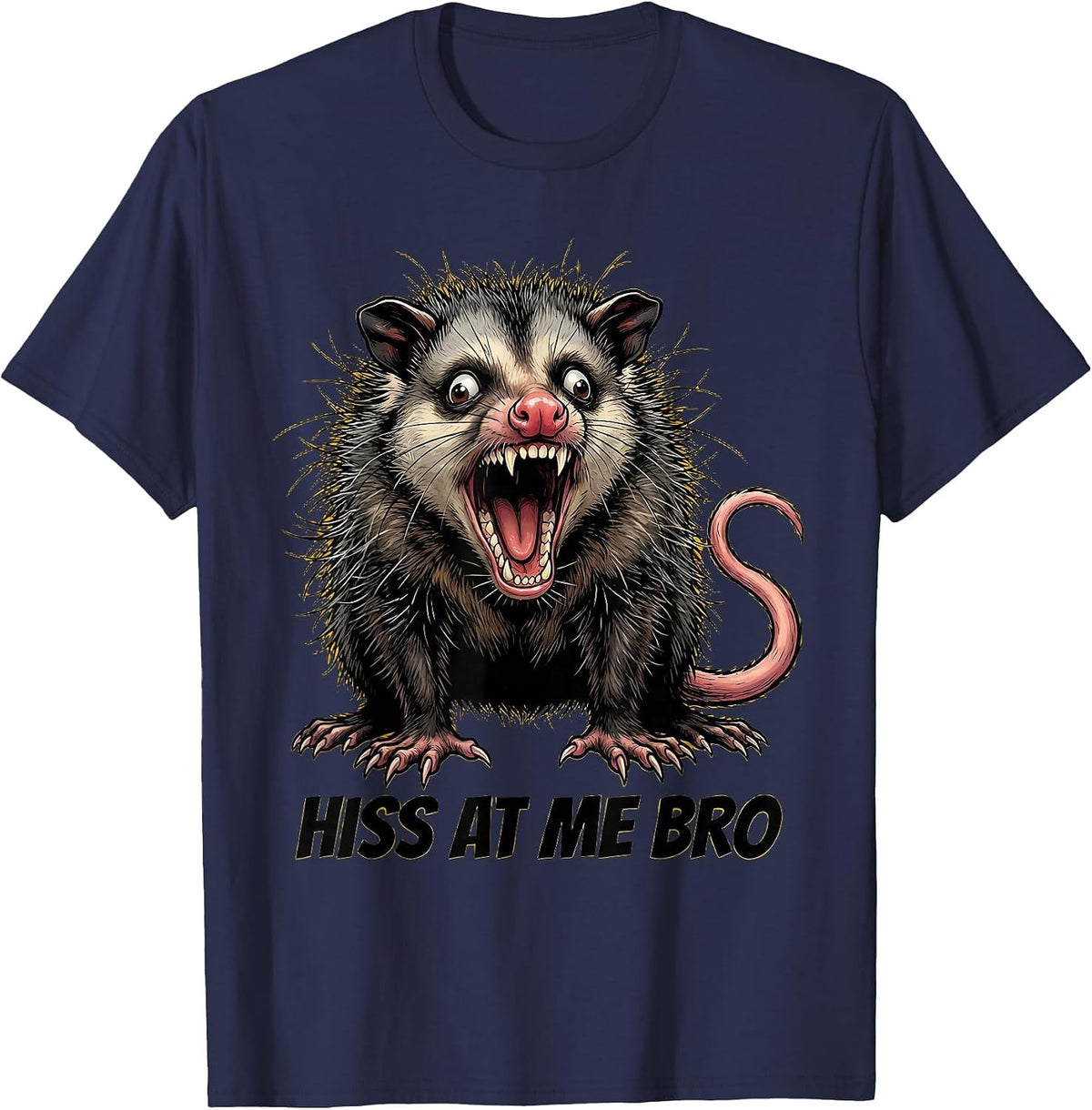 Men's Hiss At Me Bro Funny Opossum Design T-Shirt - Navy Blue