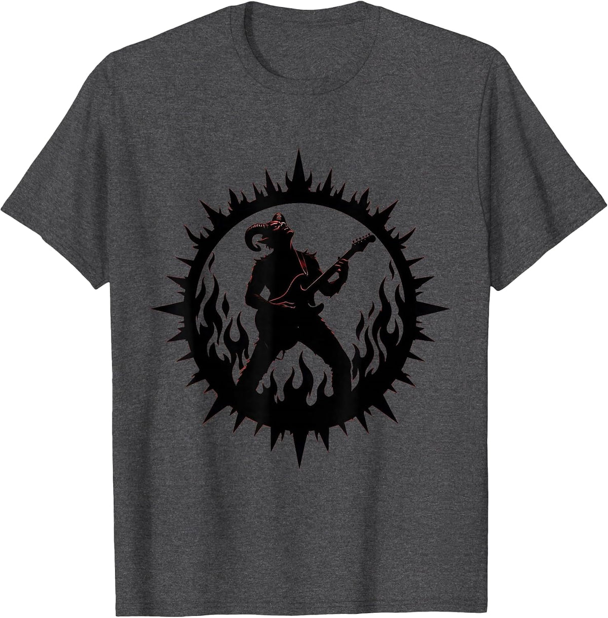 Demon Guitarist Shredding Flaming Stage Metal Design T-Shirt - Dark Heather Grey