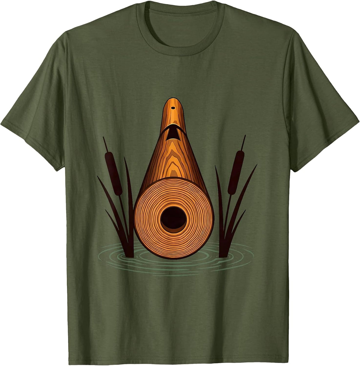 Duck Call Wood Carving Close-Up Camo Graphic T-Shirt - Olive Green