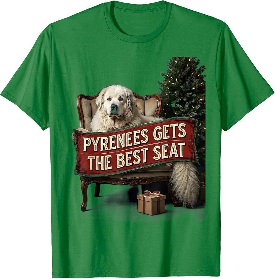Men's Pyrenees Gets The Best Seat Funny Christmas Dog Breed Lover T-Shirt - Kelly Green
