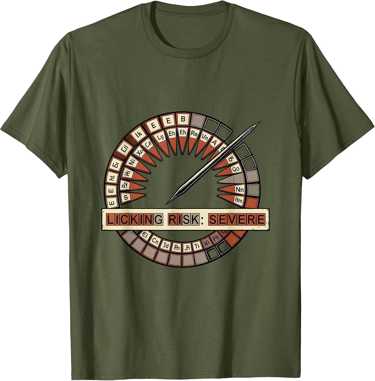 Men's Licking Risk: Severe Funny Periodic Table Science Teacher T-Shirt - Olive Green