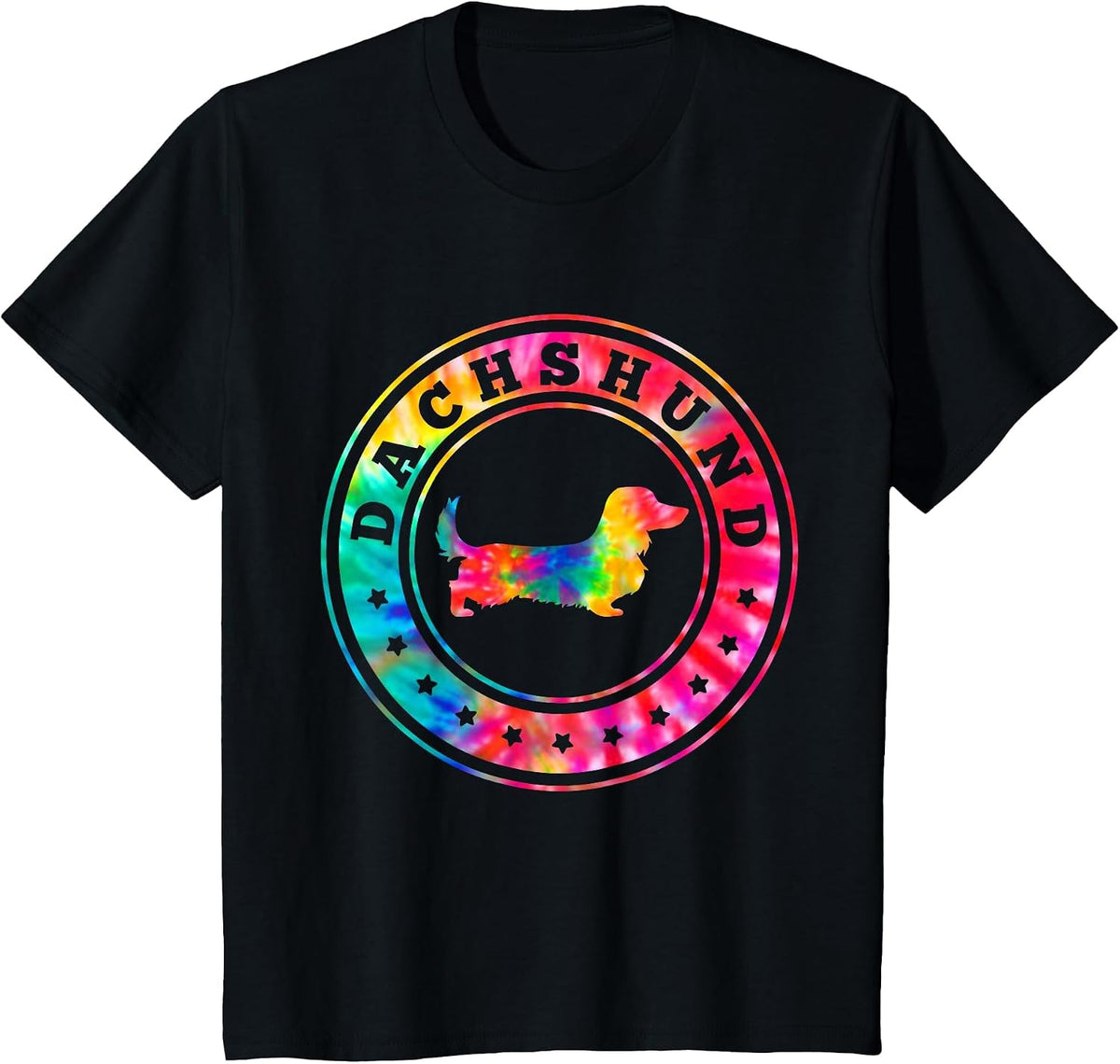 Tie Dye Long Hair Dachshund Dog Mom Dad Pet Lover T-Shirt - Black