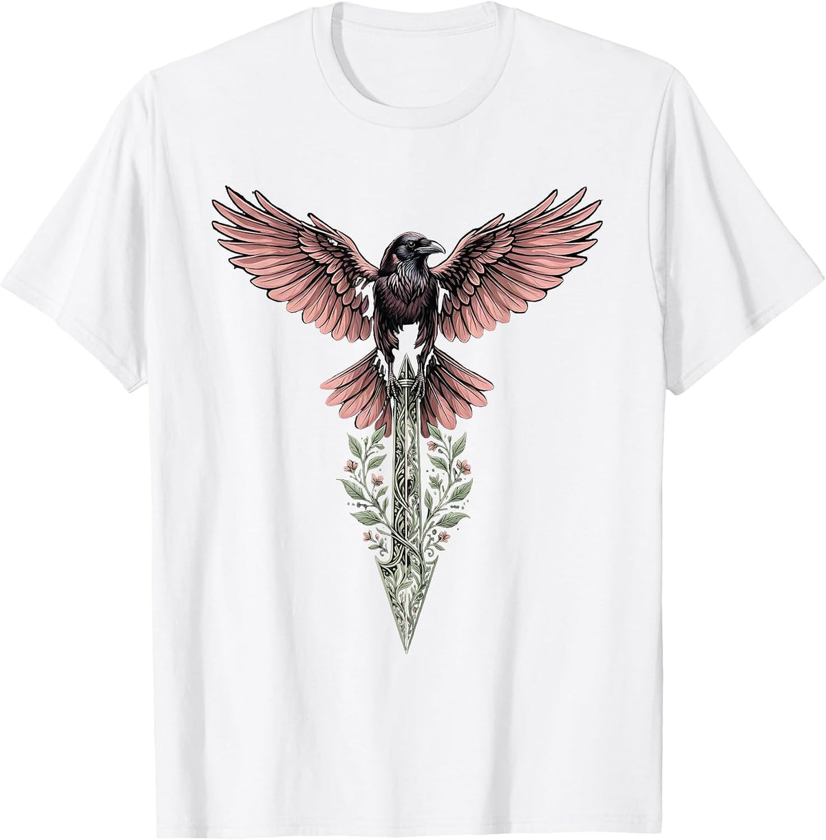 Men's Crow Perched on Compass Needle Illustration T-Shirt - White