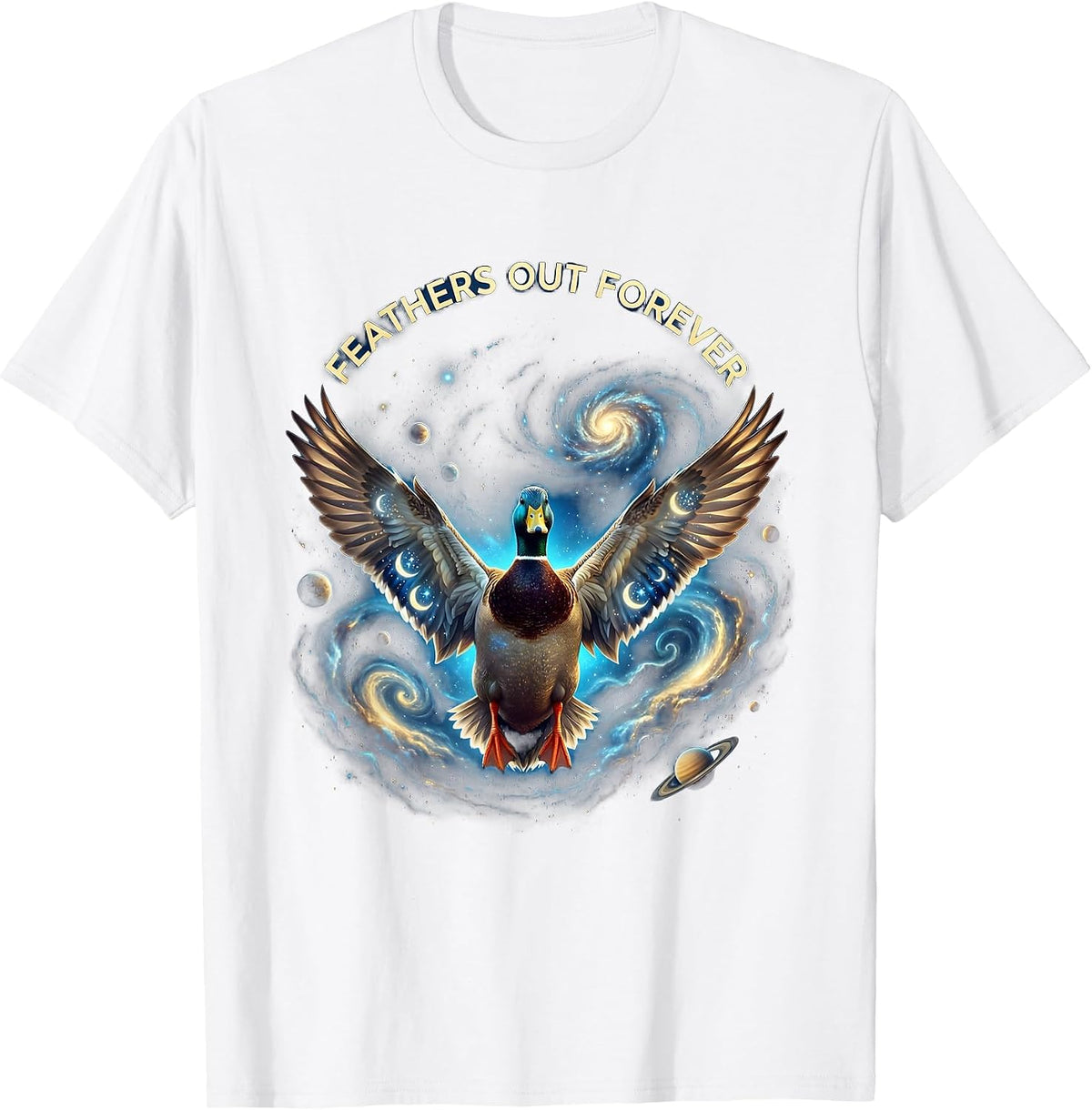 Men's Feathers Out Forever Duck Graphic Design T-Shirt - White