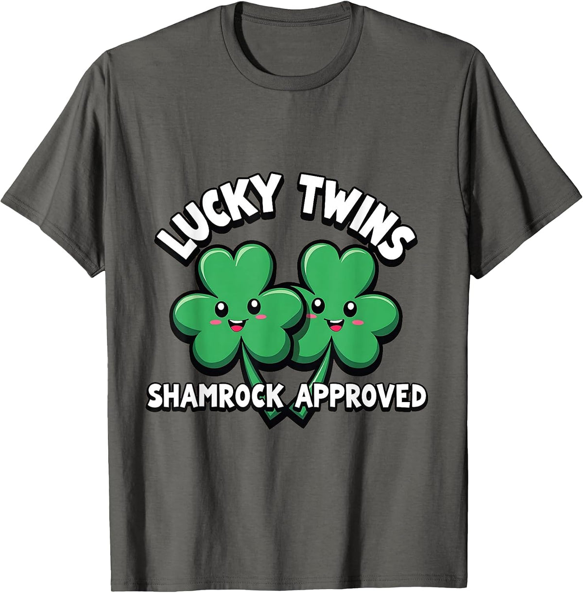Lucky Twins Shamrock Approved St Patrick's Design T-Shirt - Asphalt Grey