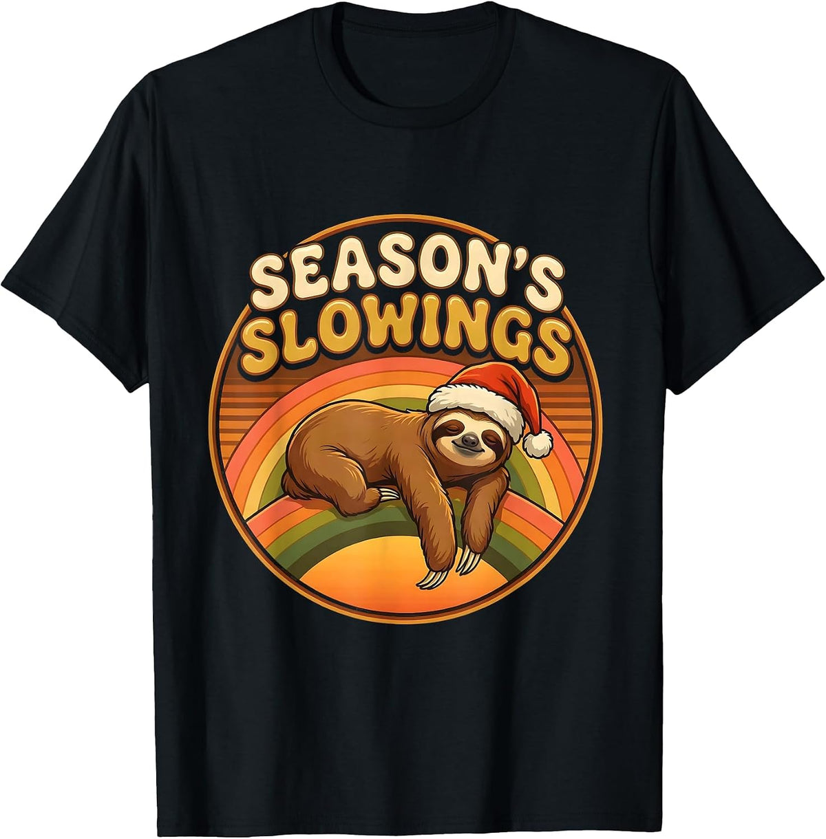 Men's Season's Slowings Retro 70s Sloth Lover Christmas Humor T-Shirt - Black