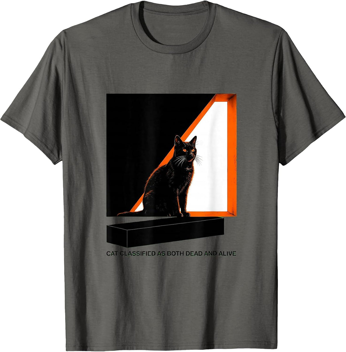 Cat Classified As Both Dead And Alive Quantum Physics Humor T-Shirt - Asphalt Grey