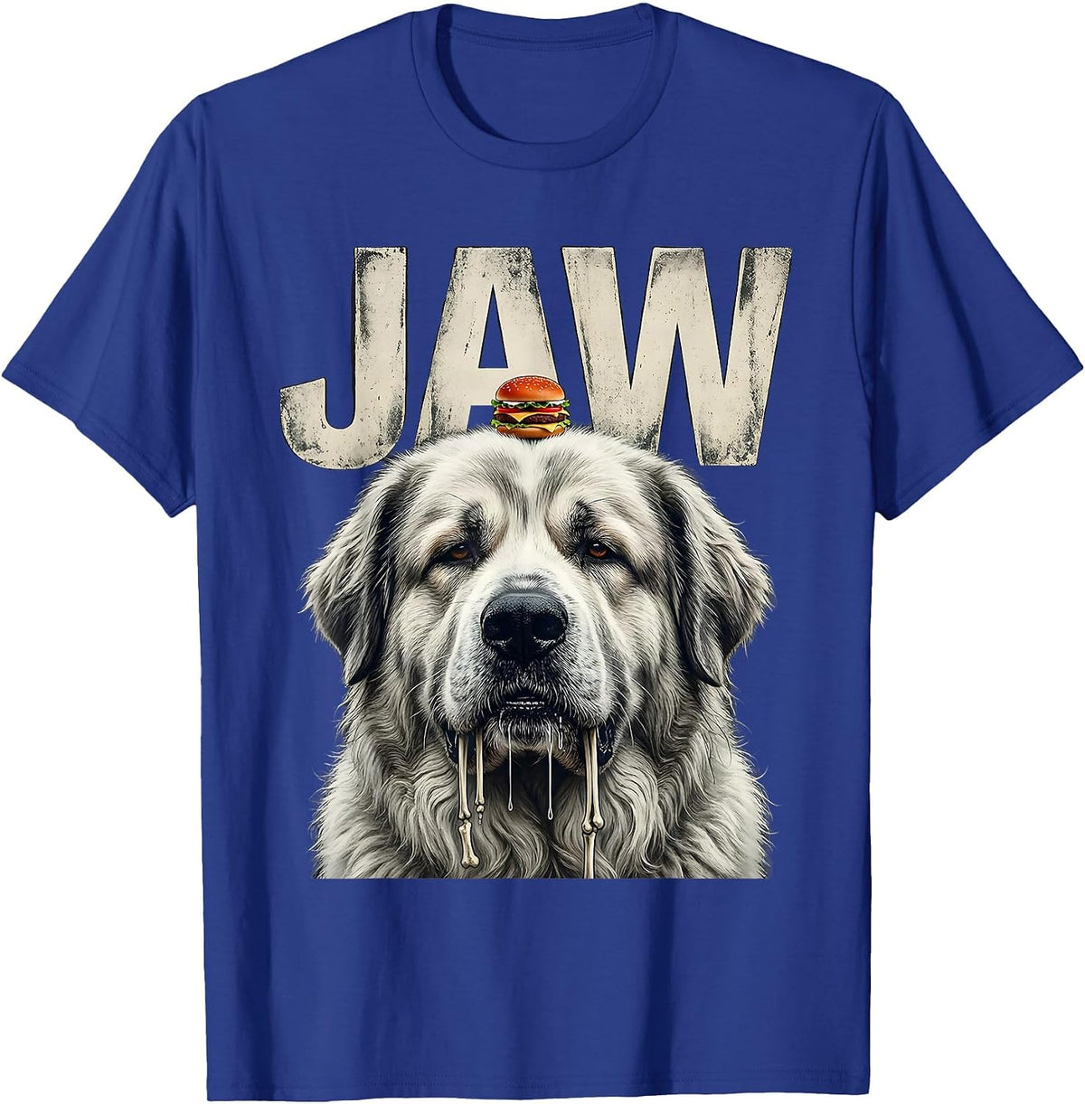 Men's JAW Funny Great Pyrenees Jowls Drooling Dog Mom Dad Burger T-Shirt - Royal Blue