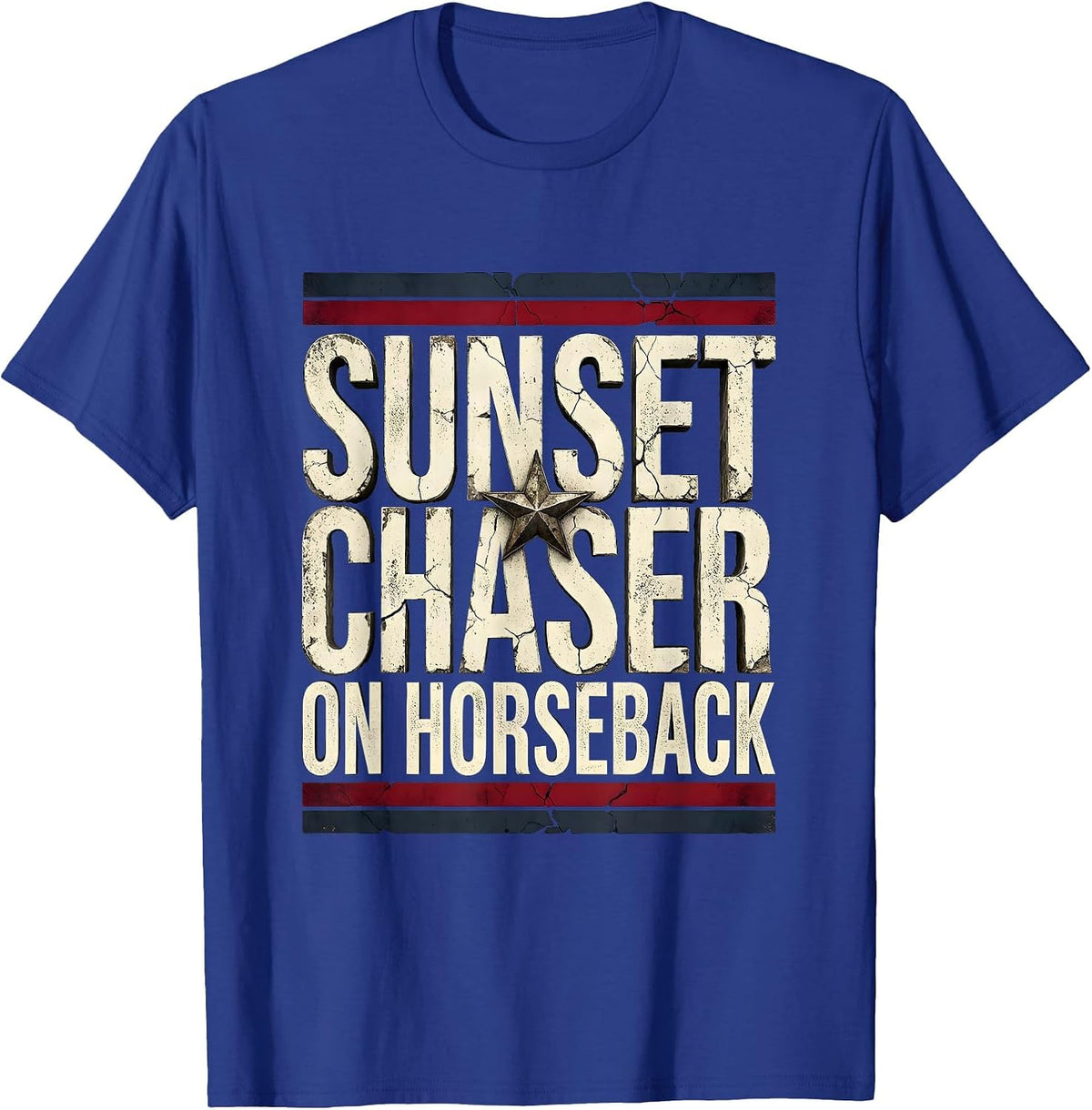 Sunset Chaser On Horseback Cowboy Design T-Shirt - Royal Blue