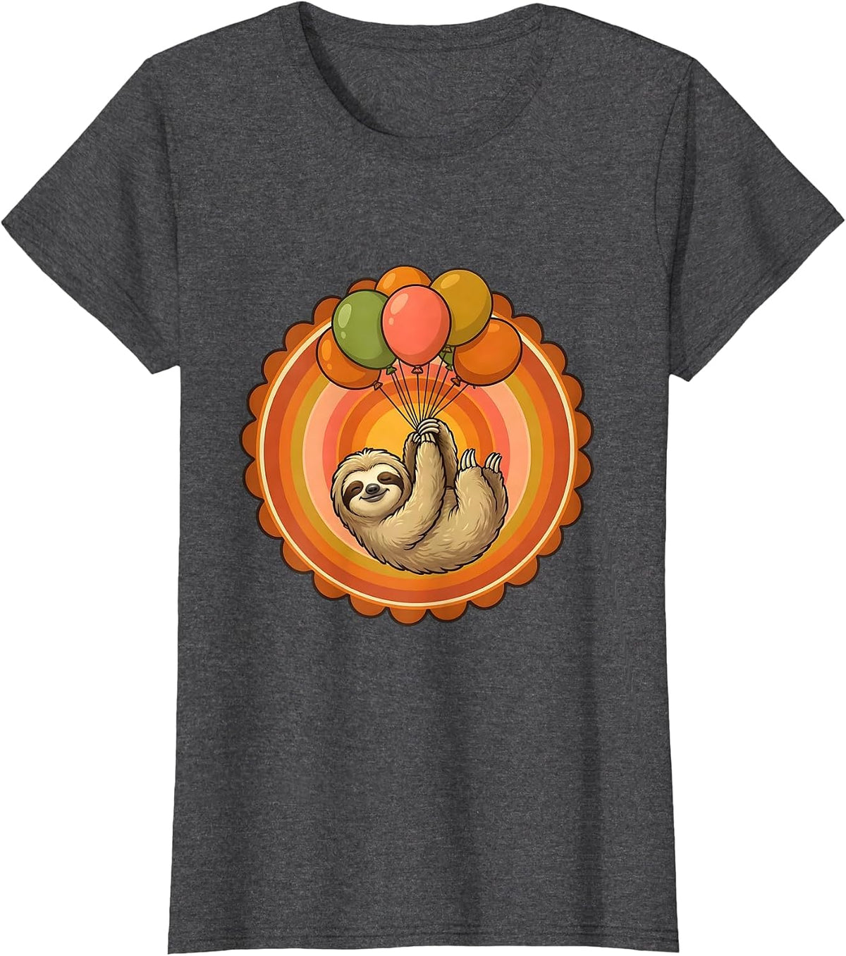 Women's Sloth Balloon Birthday Celebration Graphic Tee T-Shirt - Dark Heather Grey
