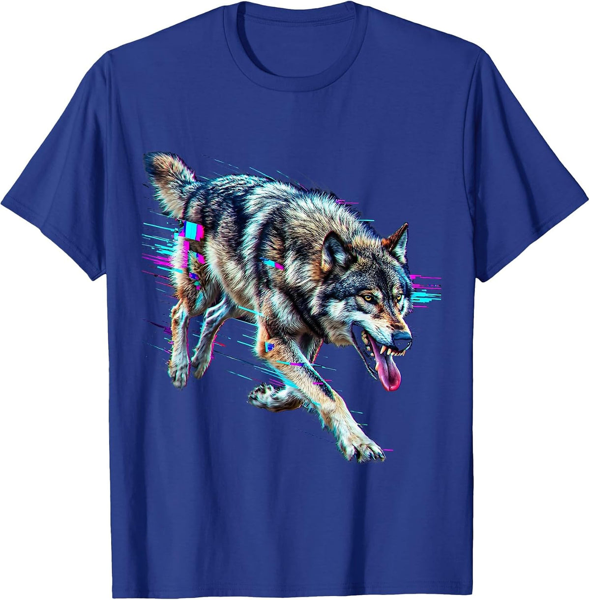 Unhinged Wolf Mid-Sprint Through Thunder T-Shirt - Royal Blue
