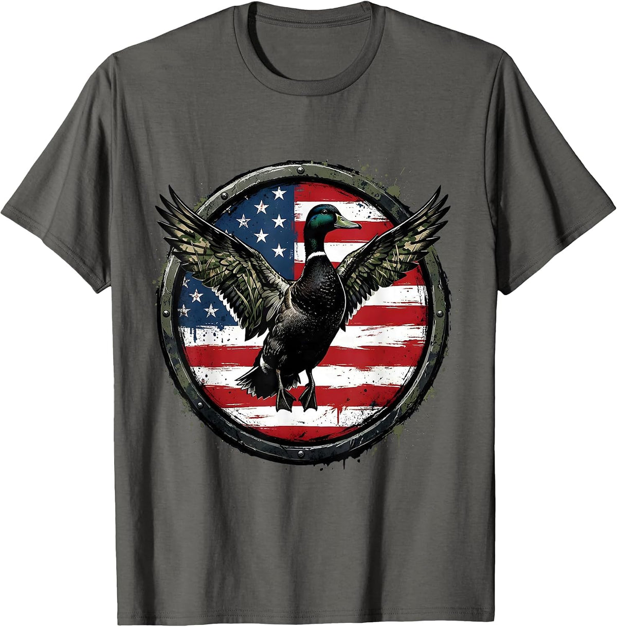 Men's Duck Camo Wings Spread Full Display Illustration T-Shirt - Asphalt Grey