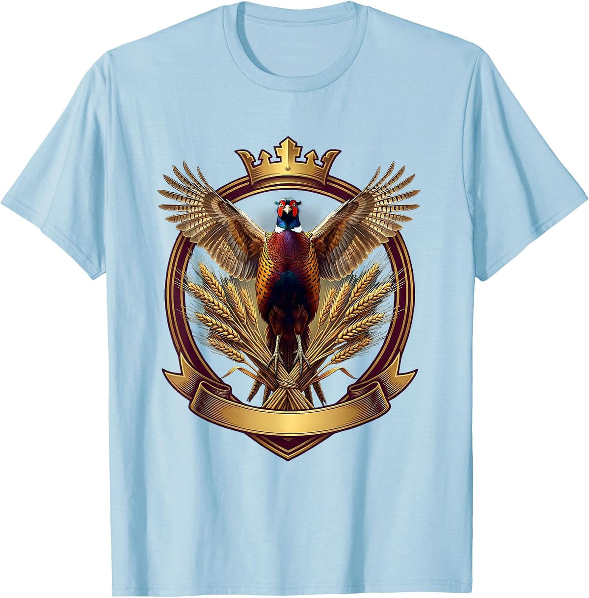 Men's Pheasant Burst Through Golden Wheat Field T-Shirt - Baby Blue
