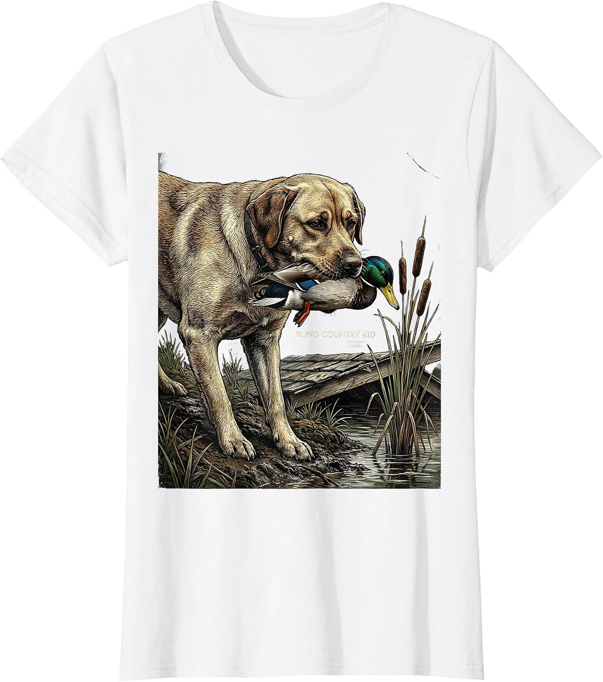 Blind Country Kid Vintage Labrador Hunting Dog Waterfowl T-Shirt - White