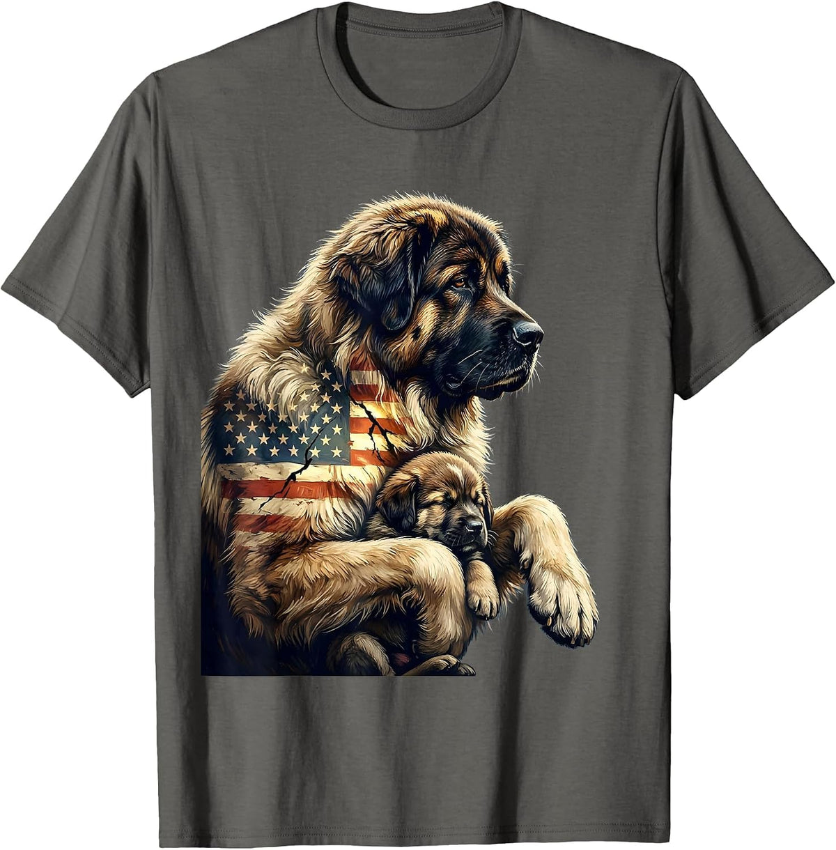 Men's Great Pyrenees Dad Patriotic American Flag 4th Of July T-Shirt - Asphalt Grey