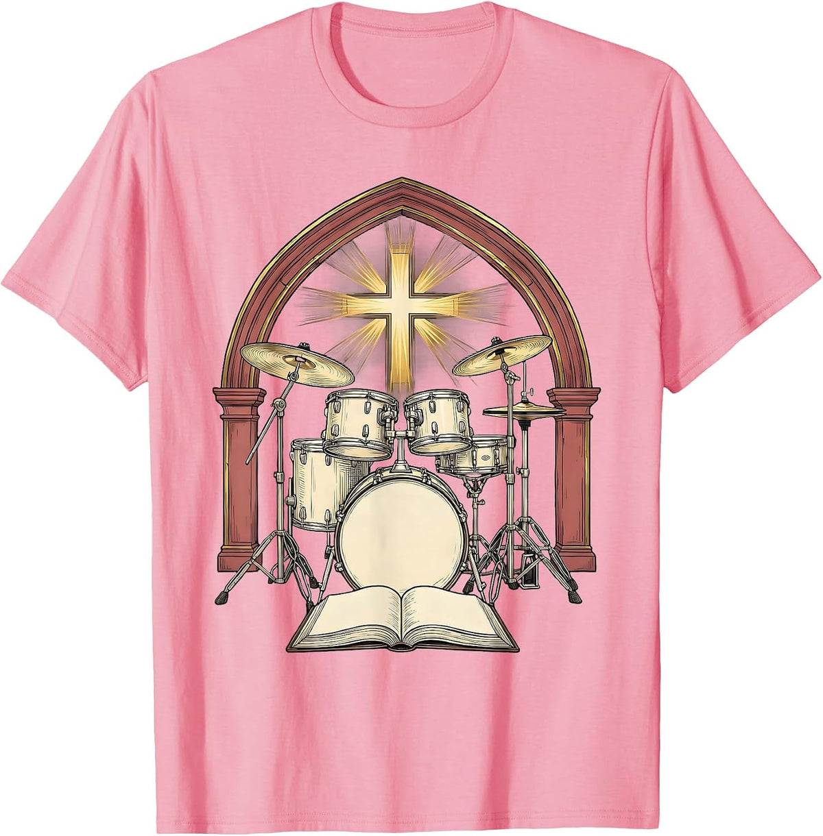 Men's Church Drum Kit Worship Musician Christian Drummer T-Shirt - Pink