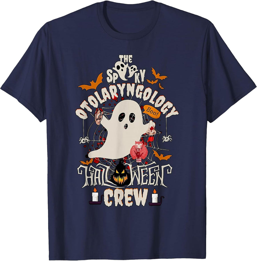Scary Ear-Nose and Nose Healing Halloween Crew Ear Nose Neck Nurse T-Shirt - Navy Blue