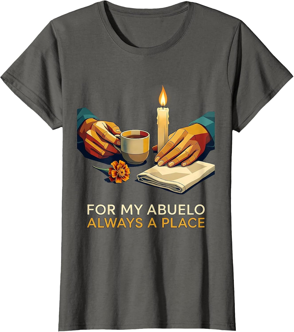 Women's For My Abuelo, Always A Place Midcentury Modern Gothic T-Shirt - Asphalt Grey
