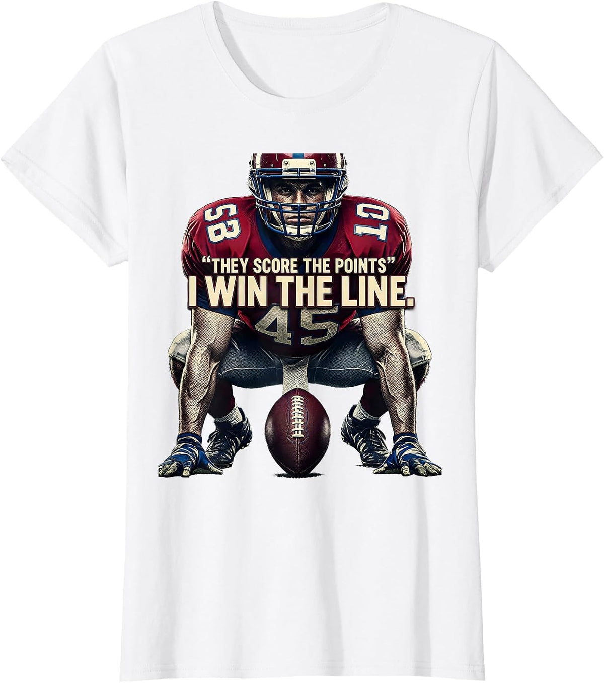 Women's They Score The Points I Win The Line Funny Football Lineman T-Shirt - White