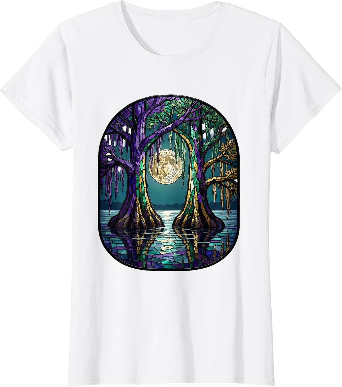 Mardi Gras Bayou Cypress Trees Spanish Moss T-Shirt - White