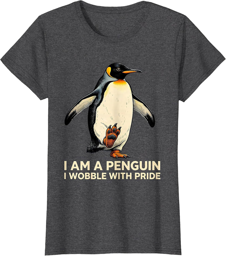 Women's I Am A Penguin I Wobble With Pride Funny Penguin Lover T-Shirt - Dark Heather Grey