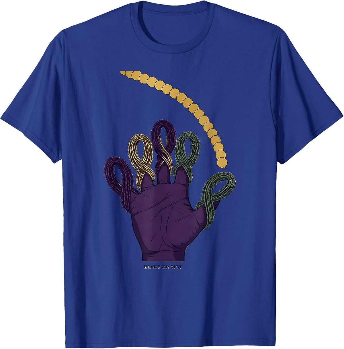 Men's Beads Or Riot Editorial Conceptual Mardi Gras Carnival Party T-Shirt - Royal Blue