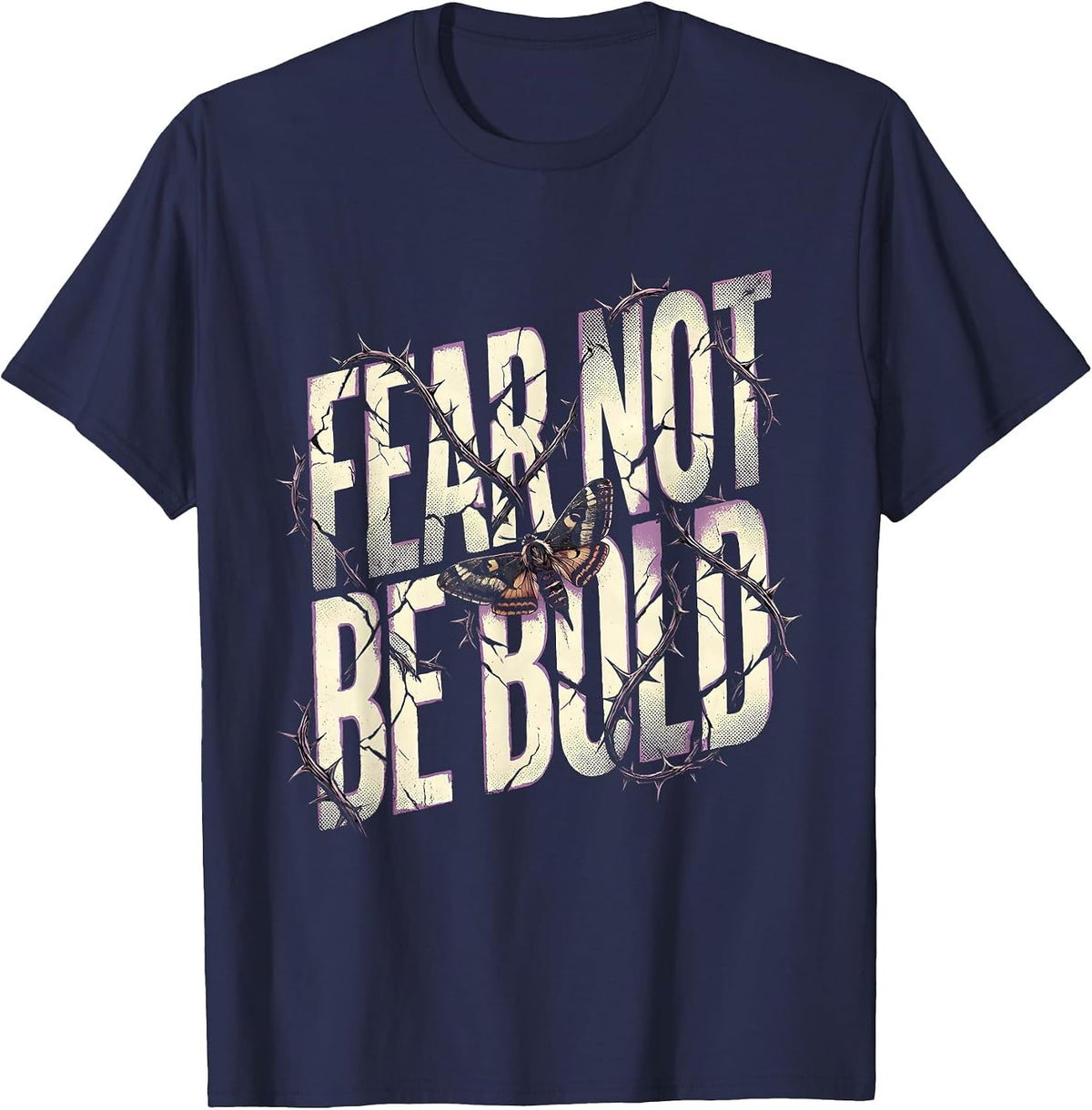 Men's Fear Not Be Bold Faith Over Fear Graphic Design T-Shirt - Navy Blue