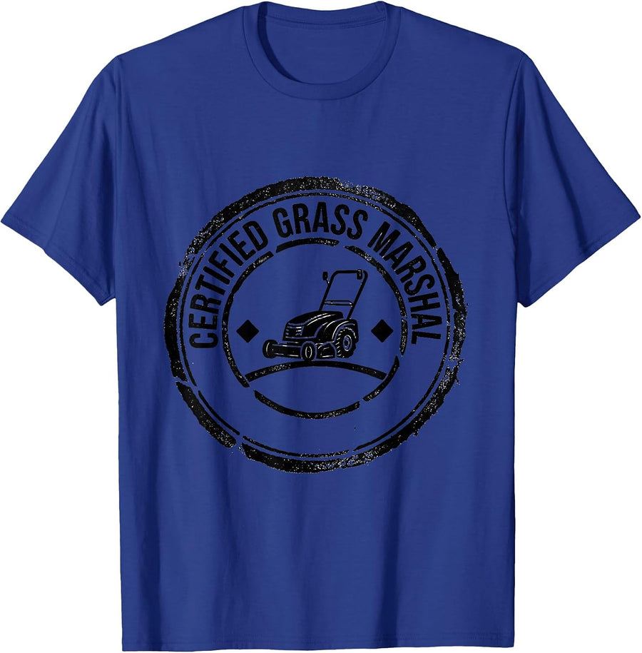 Certified Grass Marshal Funny Lawn Mower Dad Gardener Gift T-Shirt - Royal Blue