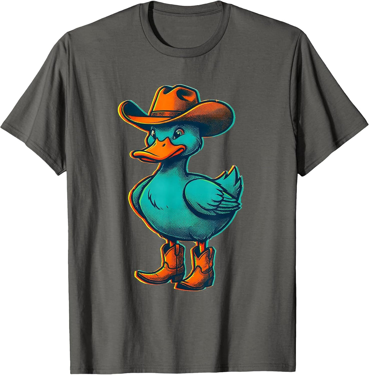 Duck in Cowboy Hat and Boots Western Illustration T-Shirt - Asphalt Grey