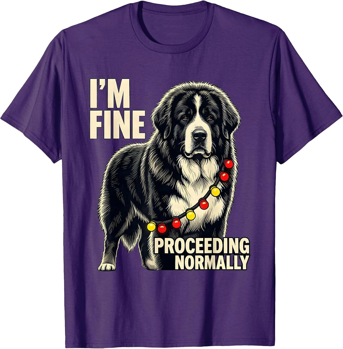 I'm Fine Proceeding Normally Great Pyrenees Christmas Lights T-Shirt - Purple
