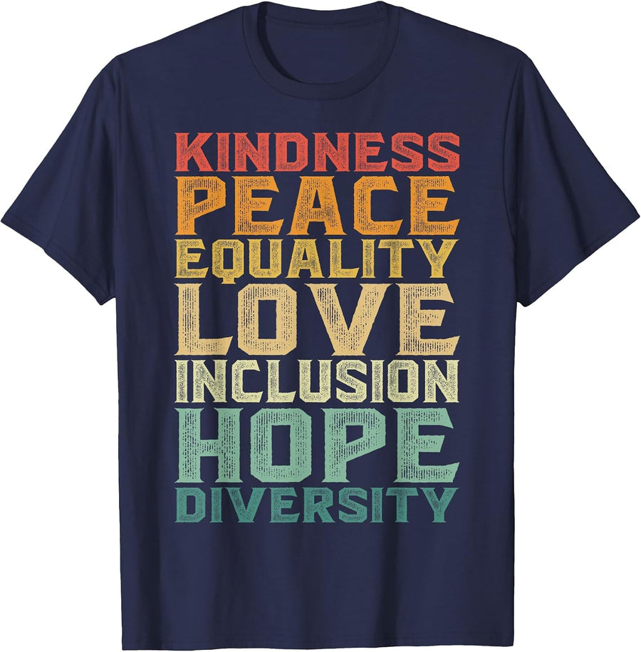 Peace Love Diversity Inclusion Equality Black History Month T-Shirt - Navy Blue