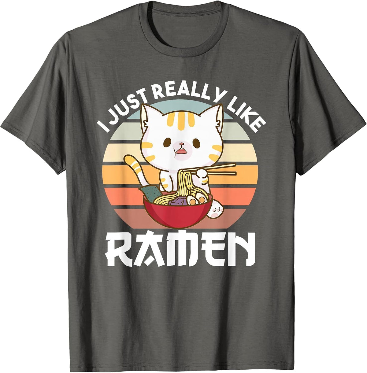I just Really Like Ramen Cute Cat Eats Ramen Noodles T-Shirt - Asphalt Grey