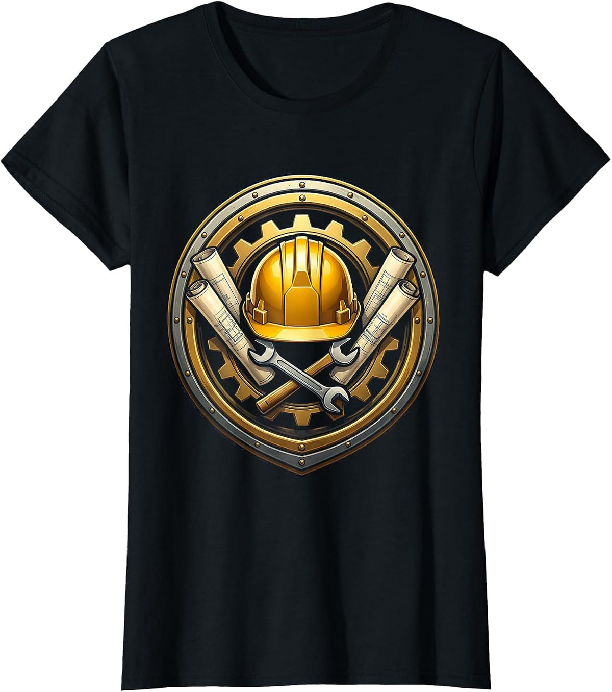 Labor Day Construction Blueprint Hard Hat Graphic T-Shirt - Black