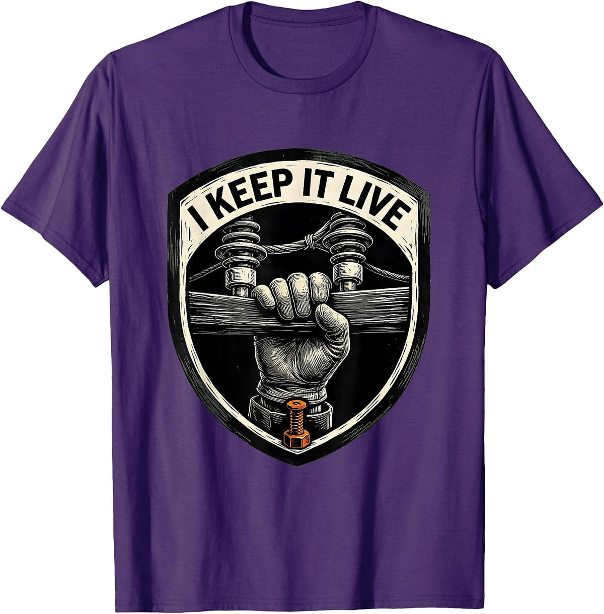 Men's I Keep It Live Funny Lineman Electrician Skeleton Trade T-Shirt - Purple
