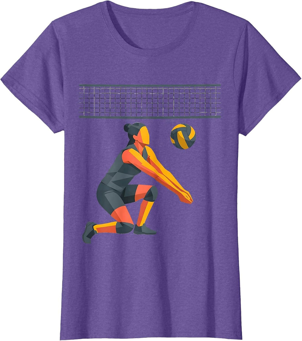Women's Volleyball Player Defensive Scoop Flat Vector Sport Graphic T-Shirt - Purple Heather