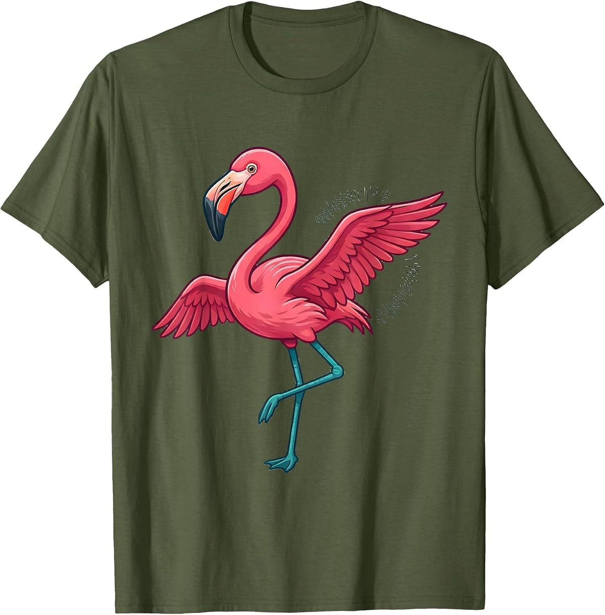 Pink Flamingo Flat Vector Bird Lover Humor T-Shirt - Olive Green