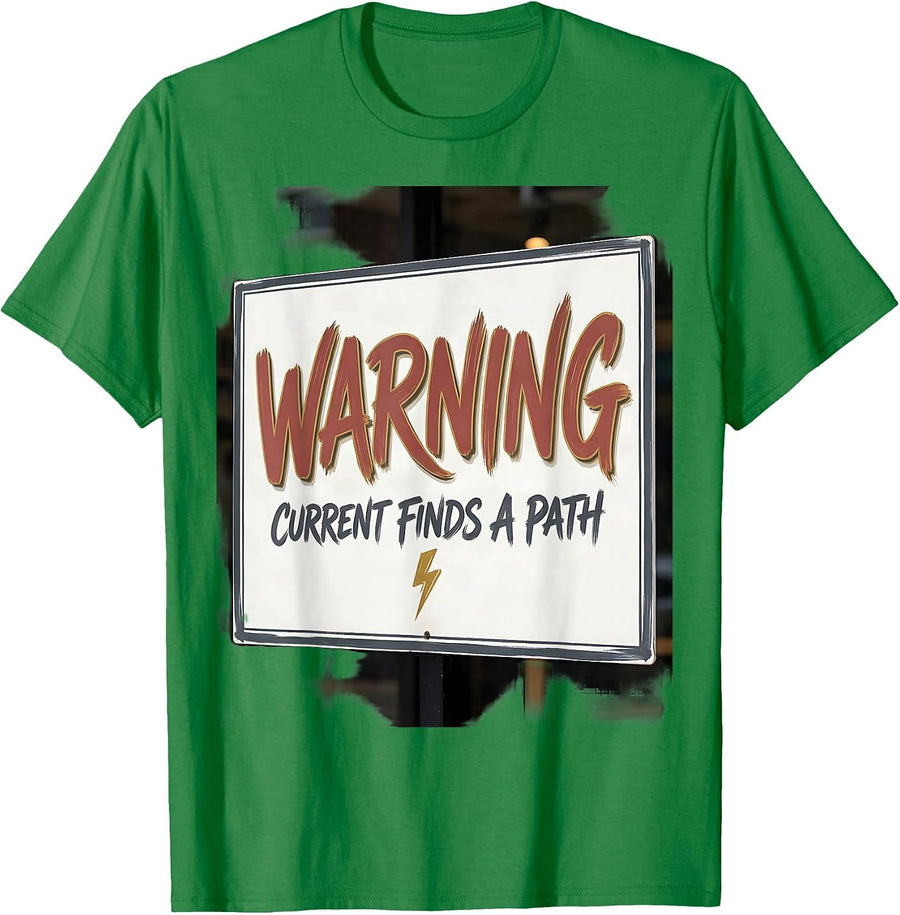 Men's WARNING CURRENT FINDS A PATH Funny Electrician Engineer T-Shirt - Kelly Green