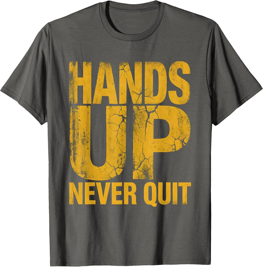 Hands Up Never Quit Boxing Fighter Design T-Shirt, Men, Asphalt Grey, X-Large - As Pictured