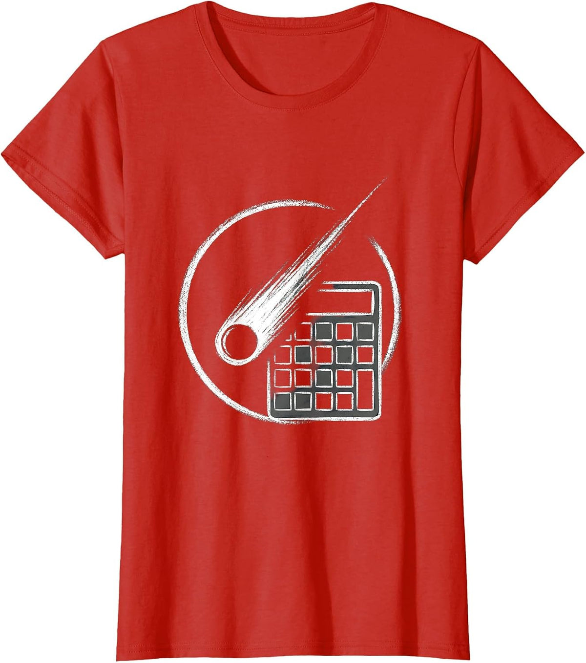 Science Teacher Comet and Calculator Graphic T-Shirt - Red
