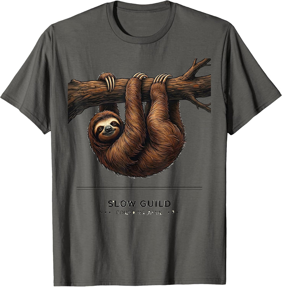 Slow Guild Founding Rank Funny Sloth Lover Gift T-Shirt - Asphalt Grey