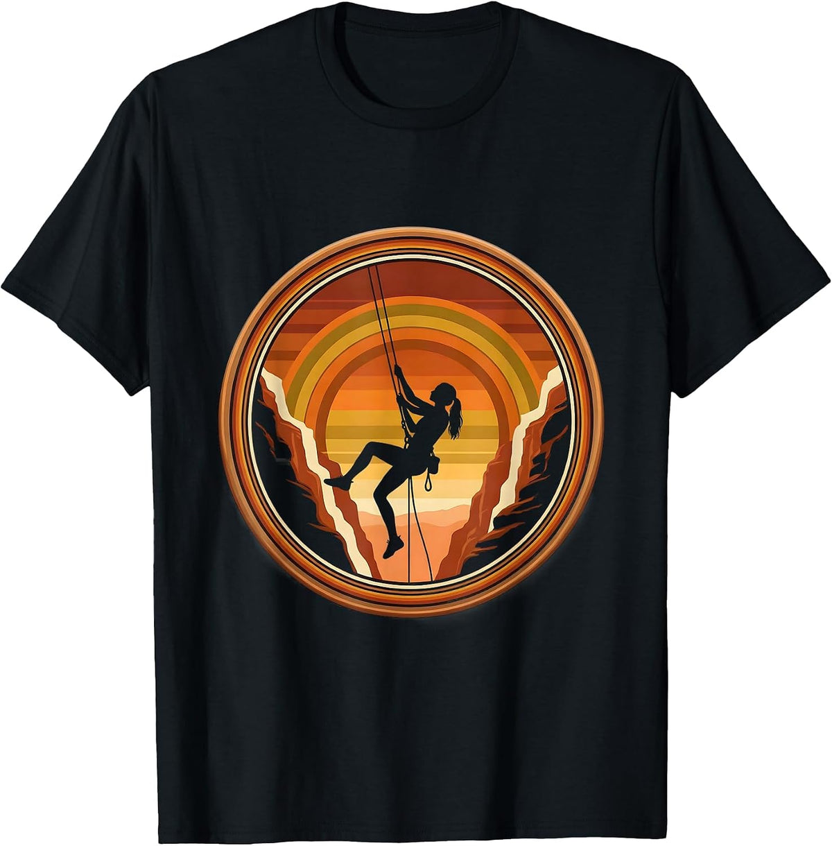 Men's Rappelling Mossy Canyon Wall Hiking Illustration T-Shirt - Black