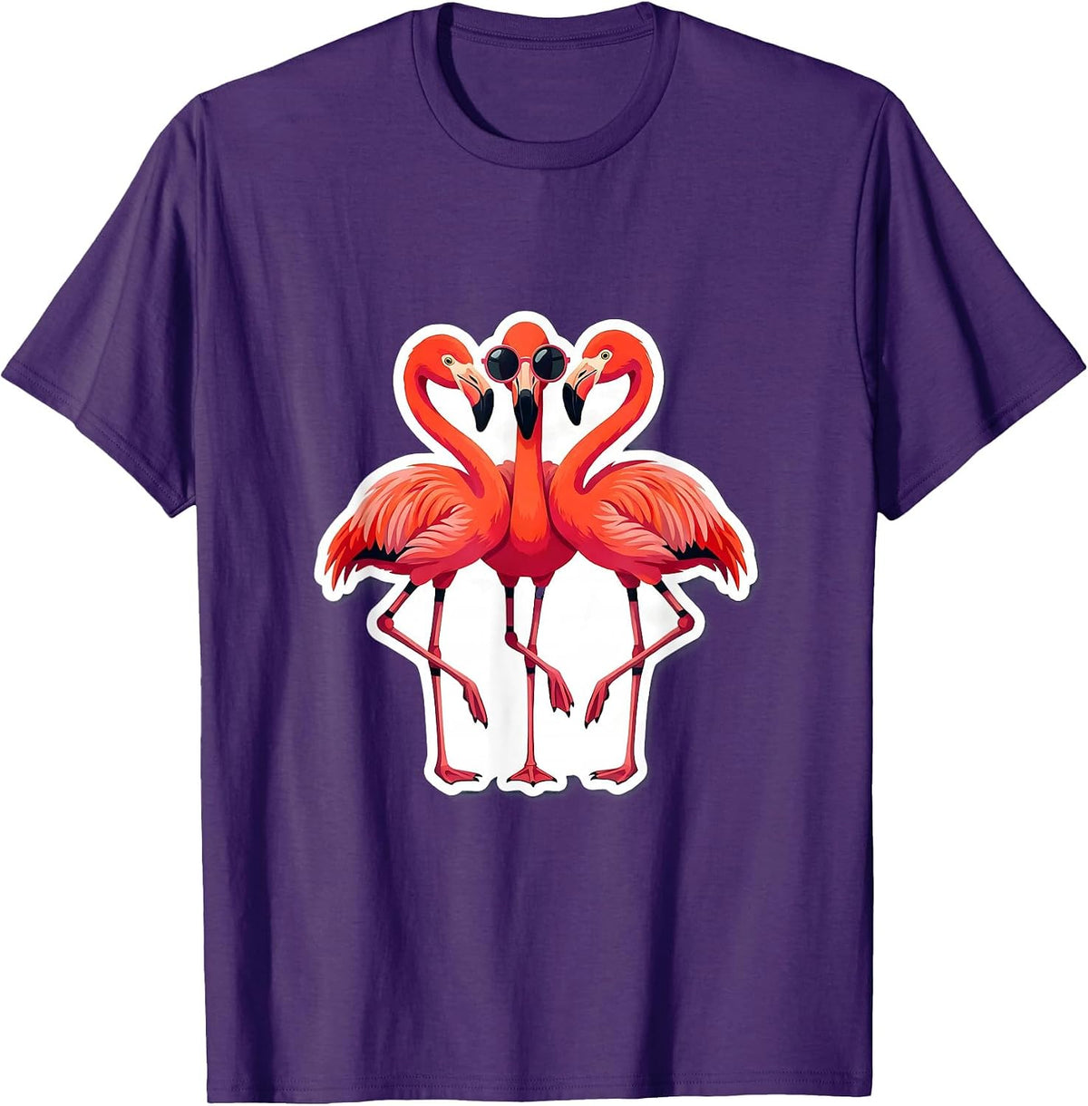 Men's Synchronized Flamingo Sticker-Style Novelty Humor T-Shirt - Purple