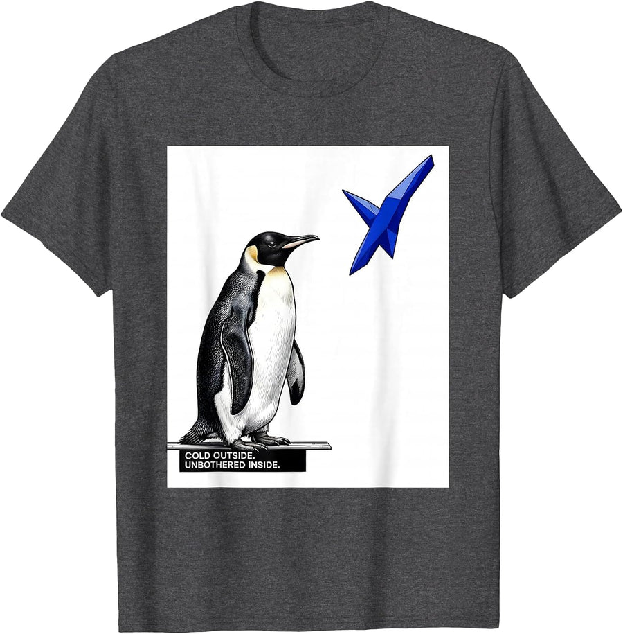 Men's Cold Outside. Unbothered Inside. Funny Penguin Lover Humor T-Shirt - Dark Heather Grey